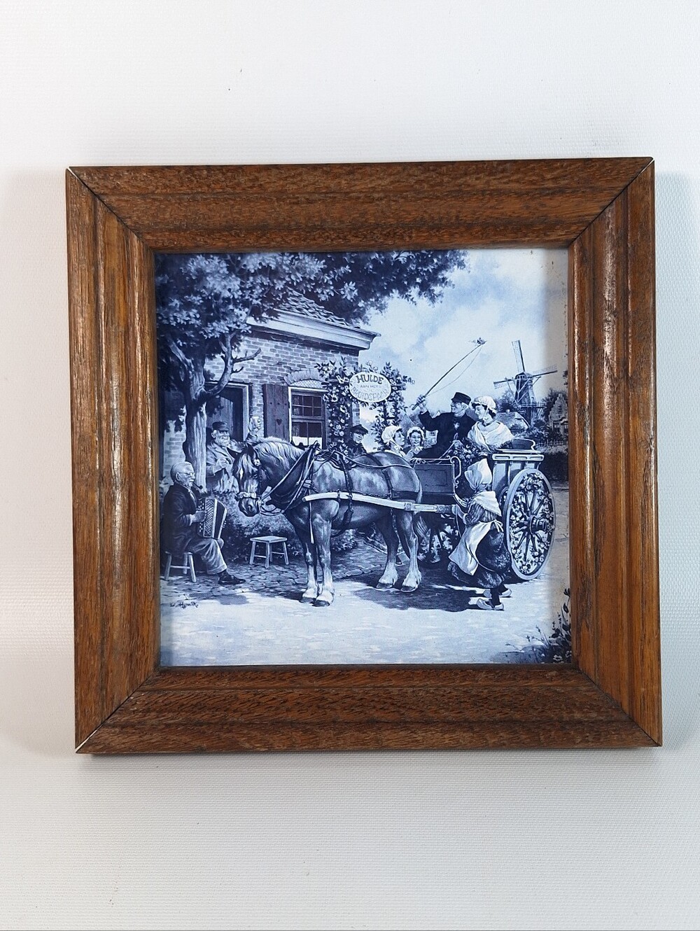 Vtg Framed Royal Mosa Holland Delft Blue Ceramic Tile 6x6 Dutch Wall Art Decor